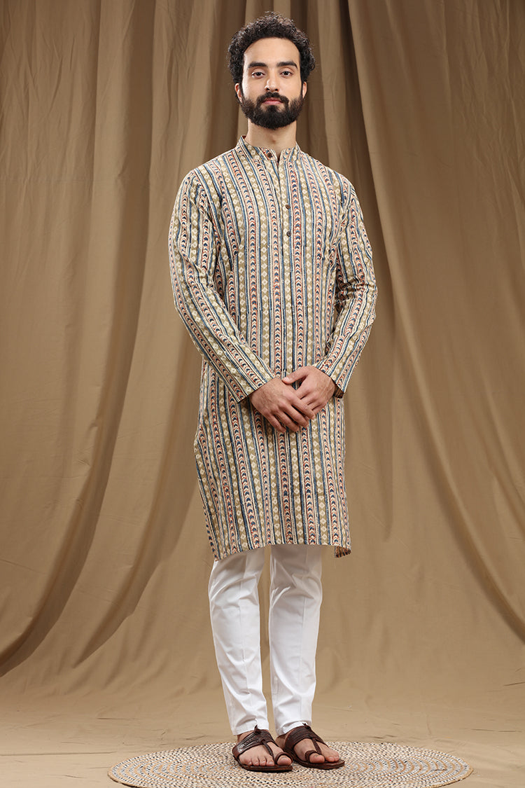 Kalamkari Printed Cotton Men Long Kurta 14