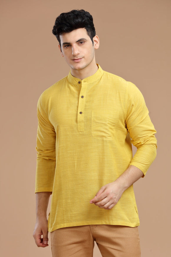 Men's cotton short kurta with full sleeves, casual wear, Indian fashion