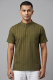GREEN SELF STRIPES COTTON SHORT KURTA HALF SLEEVES