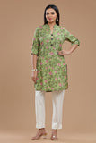 Block Printed Cotton Kurti for Women - Apple Cut, Roll-Up Sleeves and Coconut Buttons"