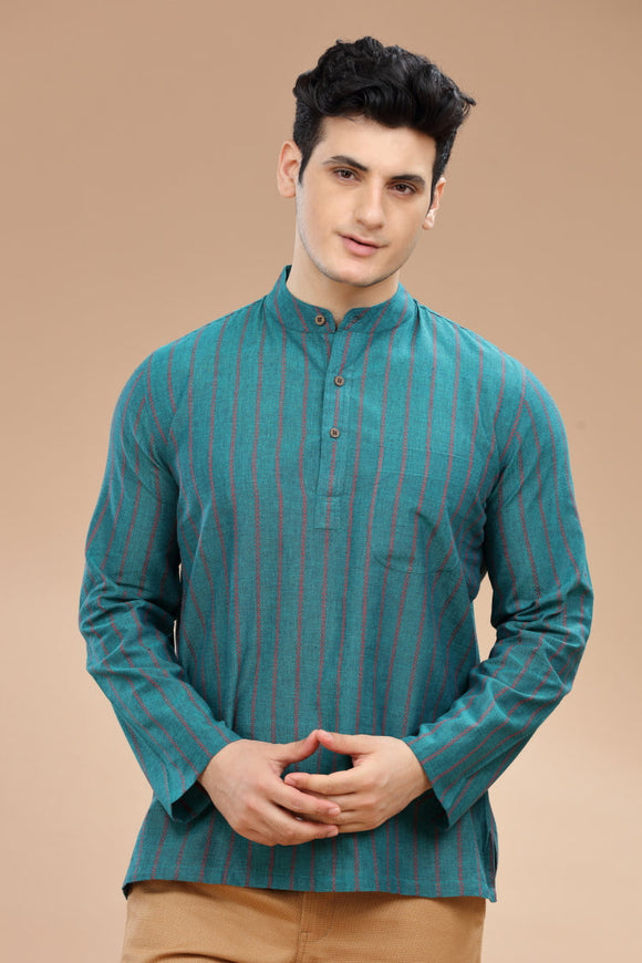 Men's cotton short kurta with full sleeves, casual wear, Indian fashion