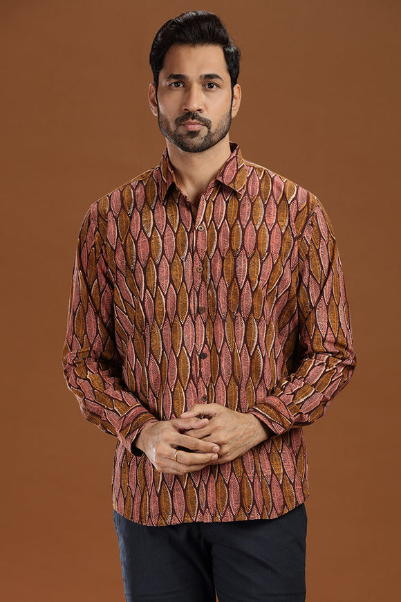 Exquisite Hand Block Print Kalamkari Cotton Shirt with Full Sleeves - Traditional Art Meets Modern Style