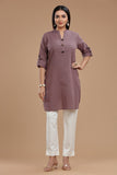 Slub Cotton Kurti for Women - Apple Cut, Roll-Up Sleeves and Coconut Buttons"