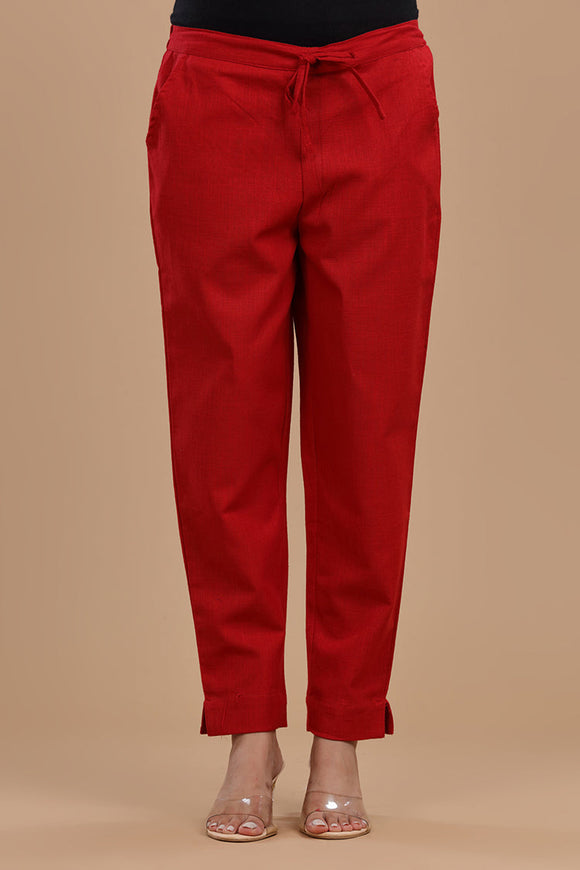 Women's cotton slub ankle-length pants with a textured finish, elastic drawstring waist, and side pockets