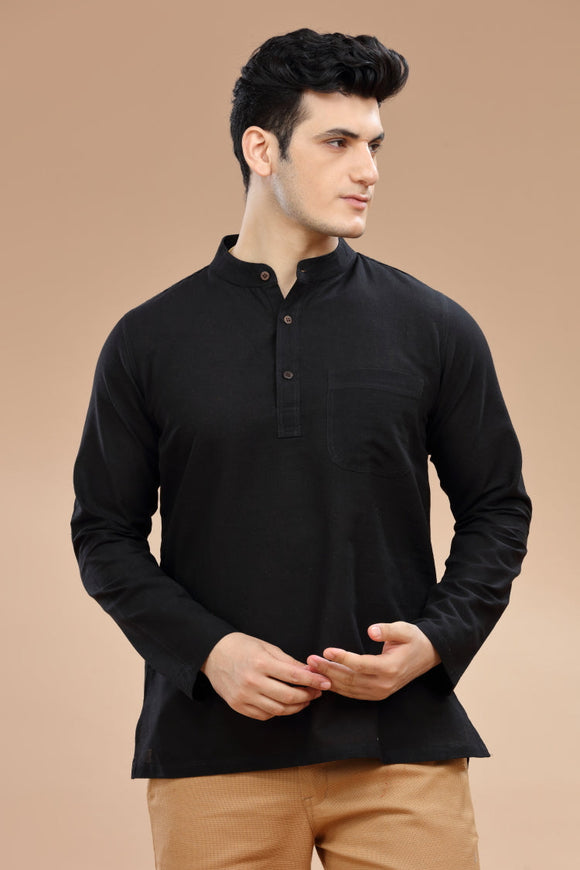 Men's cotton short kurta with full sleeves, casual wear, Indian fashion