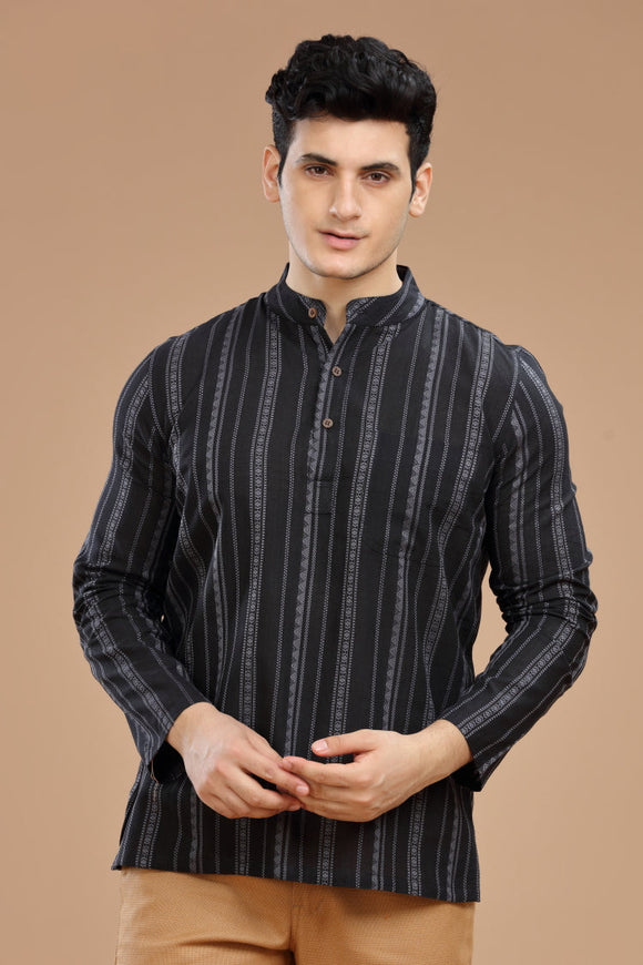 Men's cotton short kurta with full sleeves, casual wear, Indian fashion