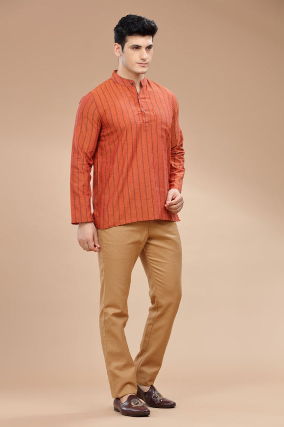 Men's cotton short kurta with full sleeves, casual wear, Indian fashion