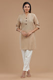 Slub Cotton Kurti for Women - Apple Cut, Roll-Up Sleeves and Coconut Buttons"