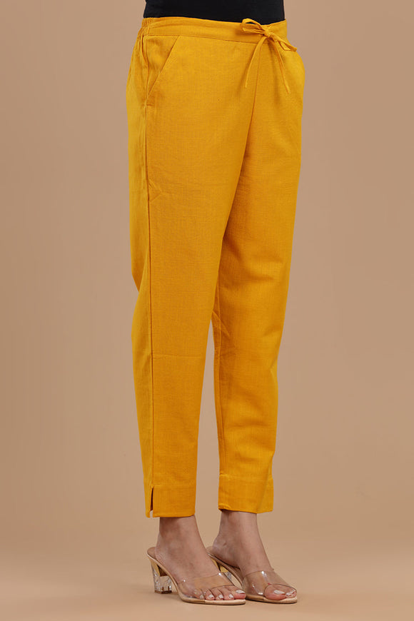Women's cotton slub ankle-length pants with a textured finish, elastic drawstring waist, and side pockets