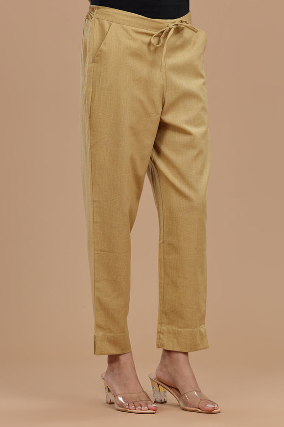 Women's cotton slub ankle-length pants with a textured finish, elastic drawstring waist, and side pockets