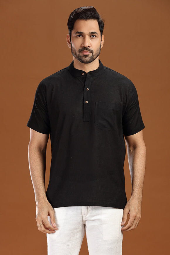 linen cotton short kurta for men, traditional wear, breathable fabric