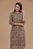 Kalamkari Cotton Kurti for Women - Apple Cut, Roll-Up Sleeves and Coconut Buttons"