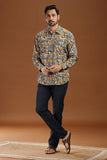 Exquisite Hand Block Print Kalamkari Cotton Shirt with Full Sleeves - Traditional Art Meets Modern Style