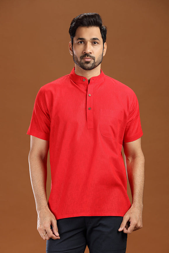linen cotton short kurta for men, traditional wear, breathable fabric