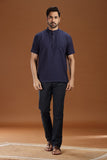 BLUE DOBBY COTTON SHORT KURTA HALF SLEEVES