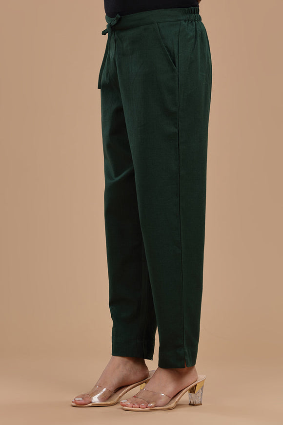 Women's cotton slub ankle-length pants with a textured finish, elastic drawstring waist, and side pockets