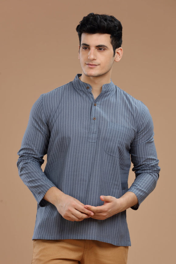 Men's cotton short kurta with full sleeves, casual wear, Indian fashion