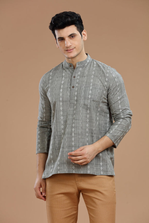 Men's cotton short kurta with full sleeves, casual wear, Indian fashion