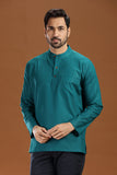 GREEN LINEN COTTON FULL SLEEVES SHORT KURTA