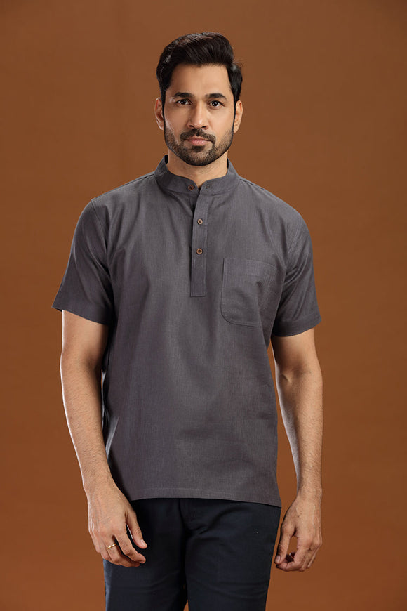 linen cotton short kurta for men, traditional wear, breathable fabric