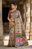 SRIKALAHASTI PEN KALAMKARI NATURAL DYED NELLORE SILK ZARI BORDER SAREE