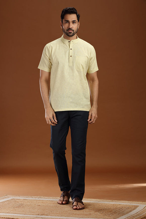 linen cotton short kurta for men, traditional wear, breathable fabric