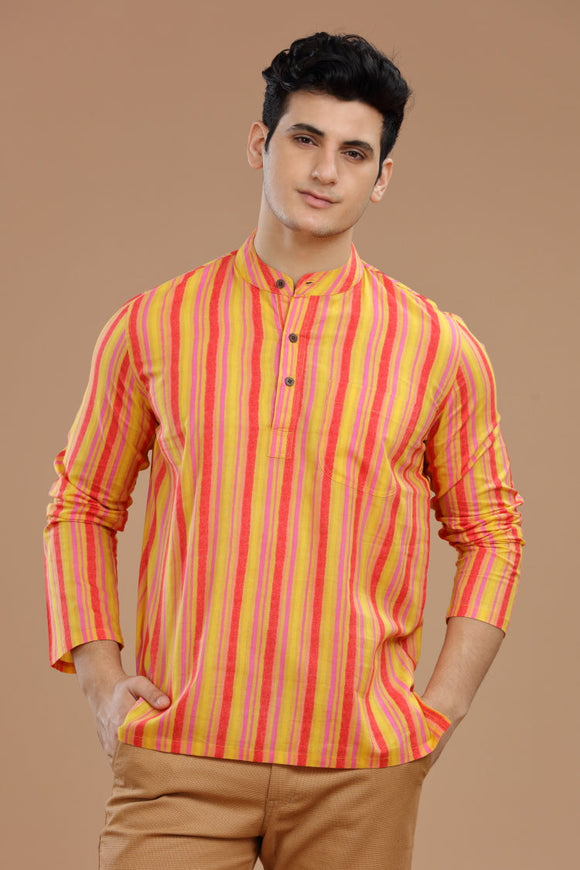 Men's cotton short kurta with full sleeves, casual wear, Indian fashion