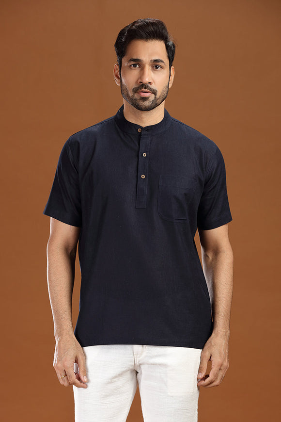 linen cotton short kurta for men, traditional wear, breathable fabric