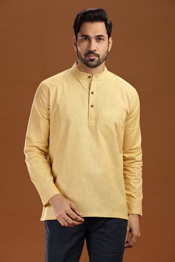 linen cotton short kurta for men, traditional wear, breathable fabric
