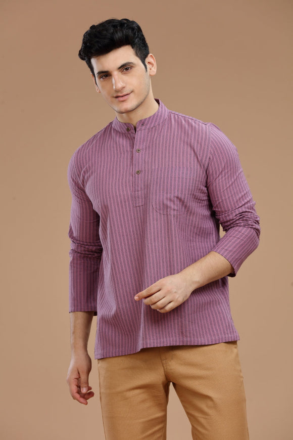 Men's cotton short kurta with full sleeves, casual wear, Indian fashion