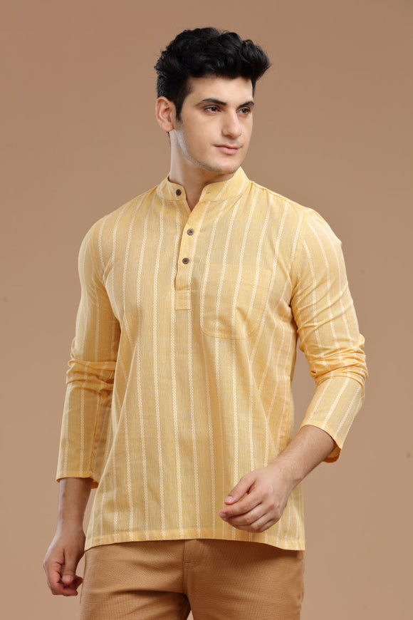 Men's cotton short kurta with full sleeves, casual wear, Indian fashion