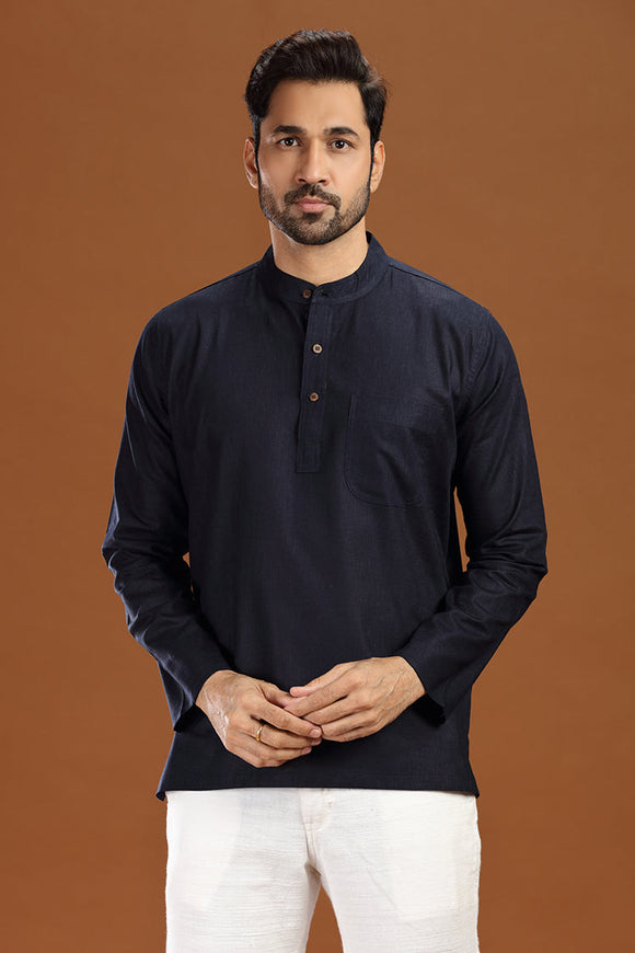 linen cotton short kurta for men, traditional wear, breathable fabric