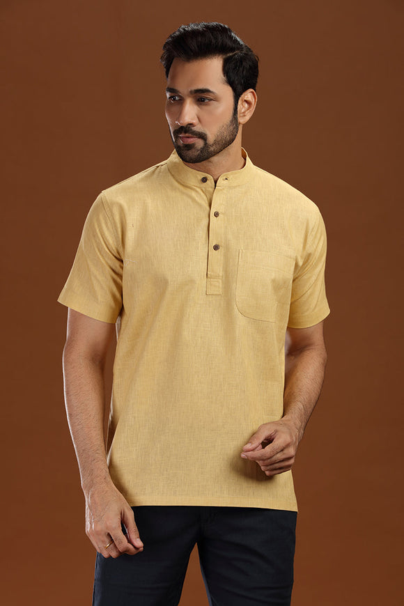linen cotton short kurta for men, traditional wear, breathable fabric