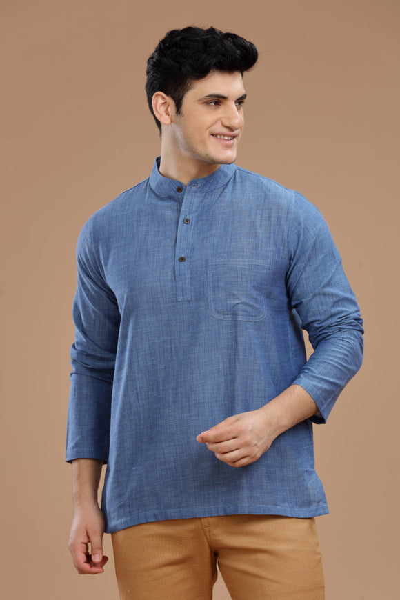 Men's cotton short kurta with full sleeves, casual wear, Indian fashion