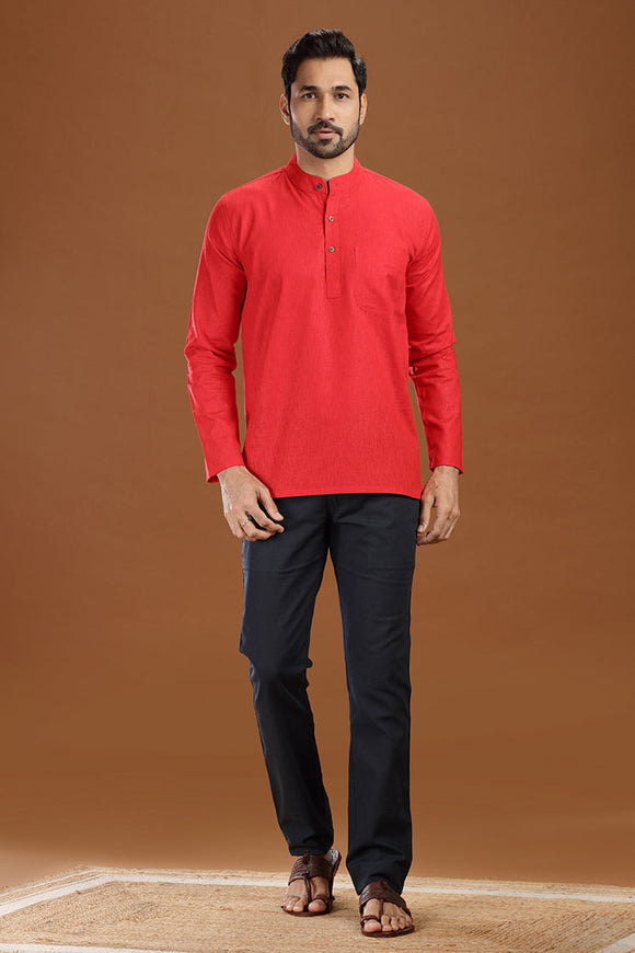 linen cotton short kurta for men, traditional wear, breathable fabric