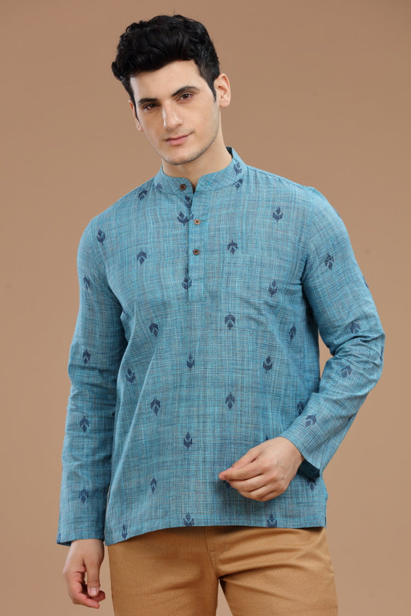 Men's cotton short kurta with full sleeves, casual wear, Indian fashion