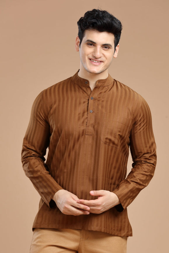 Men's cotton short kurta with full sleeves, casual wear, Indian fashion