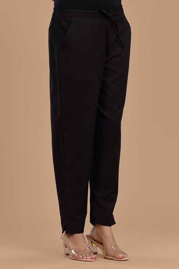 Women's cotton slub ankle-length pants with a textured finish, elastic drawstring waist, and side pockets
