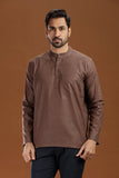 BROWN LINEN COTTON FULL SLEEVES SHORT KURTA