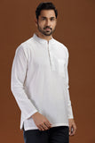 WHITE HANDLOOM COTTON FULL SLEEVES SHORT KURTA