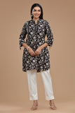 Block Printed Cotton Kurti for Women - Apple Cut, Roll-Up Sleeves and Coconut Buttons"