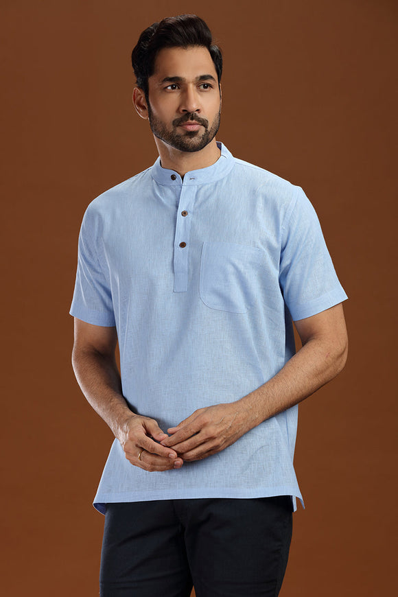 linen cotton short kurta for men, traditional wear, breathable fabric