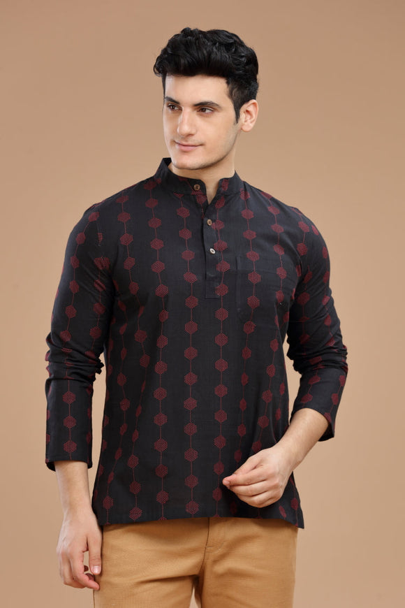 Men's cotton short kurta with full sleeves, casual wear, Indian fashion