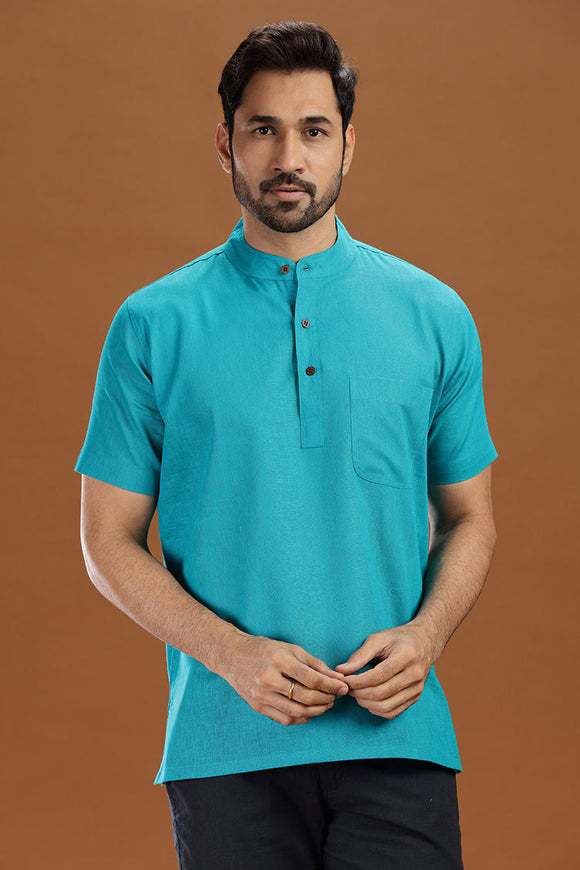 linen cotton short kurta for men, traditional wear, breathable fabric