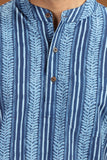 BLUE PRINTED COTTON SHORT KURTA HALF SLEEVES