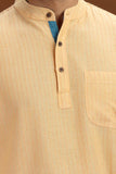 YELLOW DOBBY COTTON SHORT KURTA HALF SLEEVES
