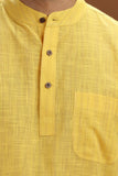 YELLOW DOBBY COTTON SHORT KURTA HALF SLEEVES