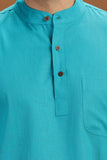 BLUE LINEN COTTON HALF SLEEVES SHORT KURTA
