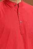 RED LINEN COTTON FULL SLEEVES SHORT KURTA