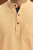 YELLOW DOBBY COTTON SHORT KURTA FULL SLEEVES